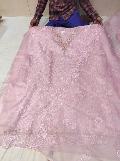 Stunning baby pink unstitched Salwar suits dress material (free size)