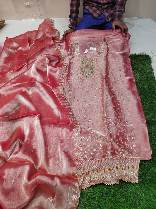 Elegant pink unstitched Salwar suits dress material (free size)