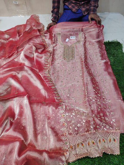 Elegant pink unstitched Salwar suits dress material (free size)