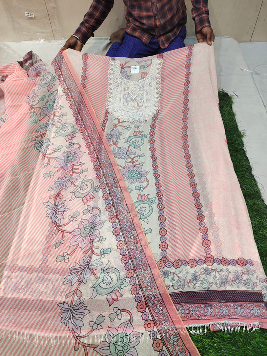 Delightful multicolour pink unstitched Salwar suits dress material (free size)