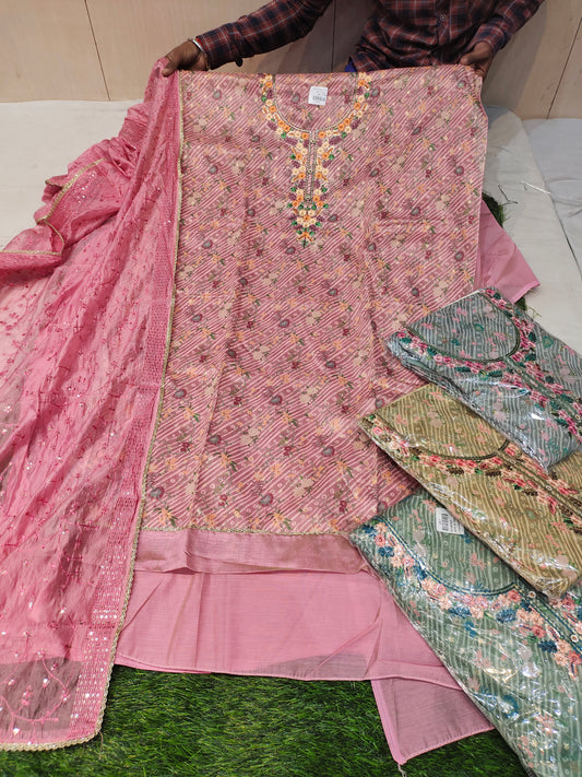 Bonito material de vestir para trajes Salwar sin coser de color rosa (talla única)