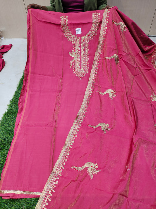 Tela de vestido de traje Salwar sin coser de color rosa claro (talla única)