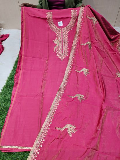 Amazing dark pink unstitched Salwar suits dress material (free size)