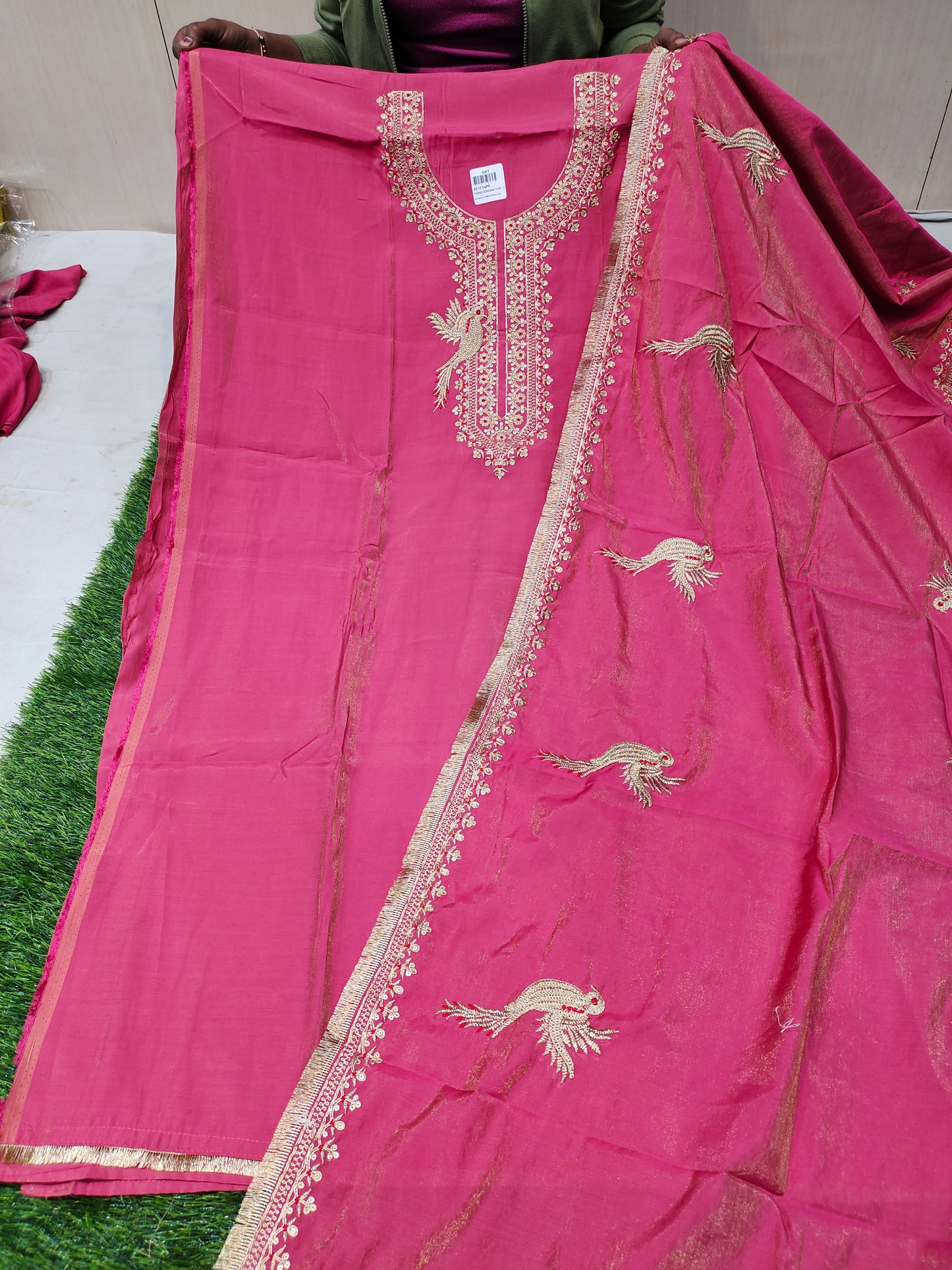 Amazing dark pink unstitched Salwar suits dress material (free size)