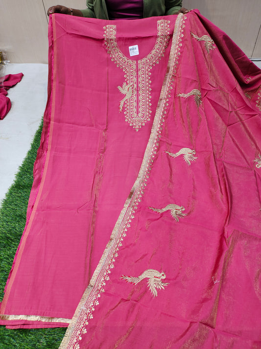 Amazing dark pink unstitched Salwar suits dress material (free size)