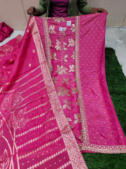 Fabulous pink unstitched Salwar suits dress material (free size)