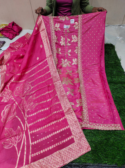 Fabulous pink unstitched Salwar suits dress material (free size)