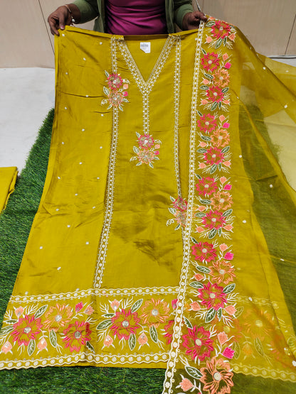 Gorgeous yellow haldi mehendi unstitched Salwar suits dress material (free size)