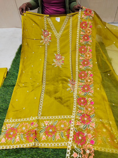 Gorgeous yellow haldi mehendi unstitched Salwar suits dress material (free size)