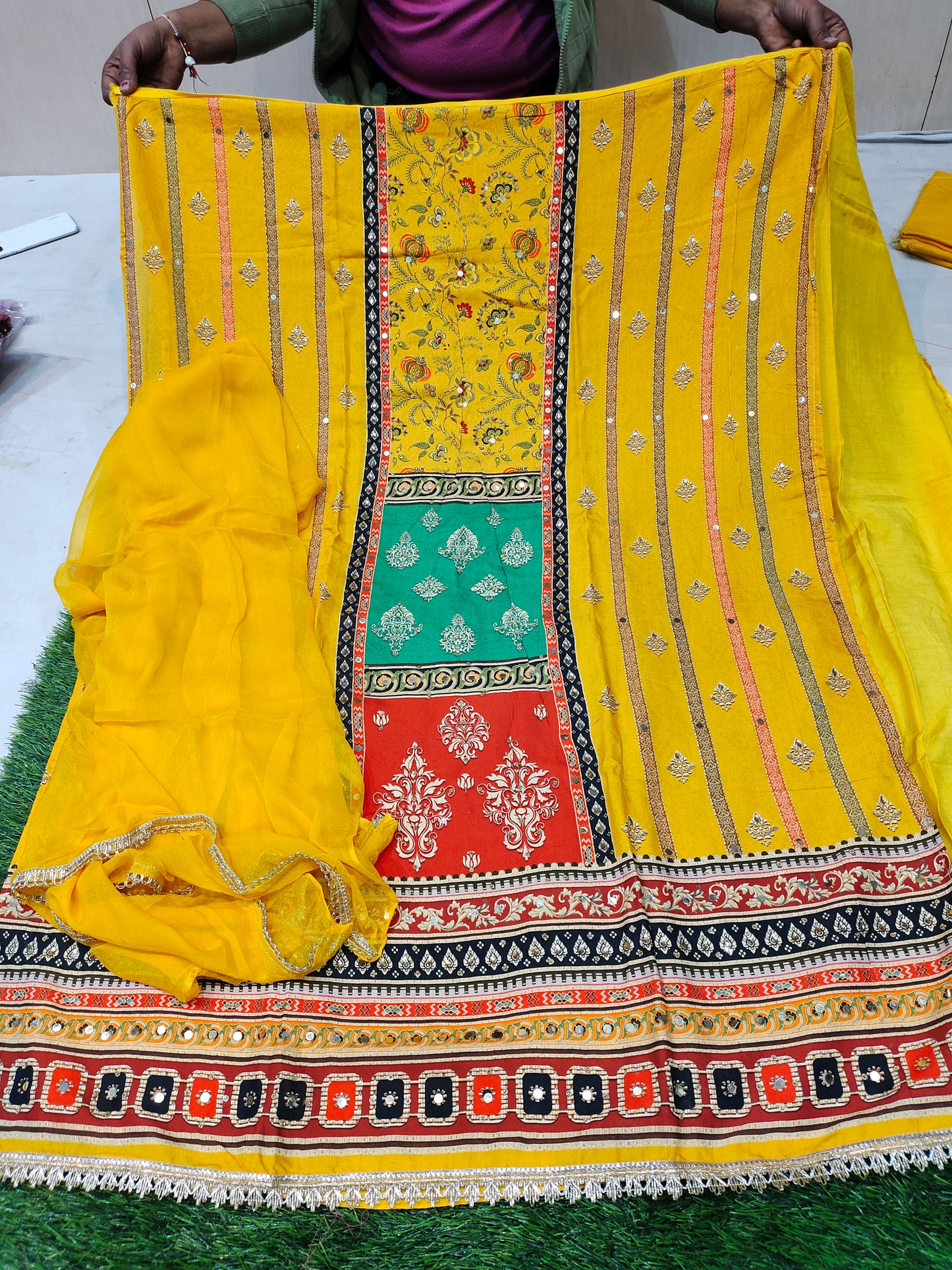 Stunning yellow haldi mehendi unstitched Salwar suits dress material (free size)