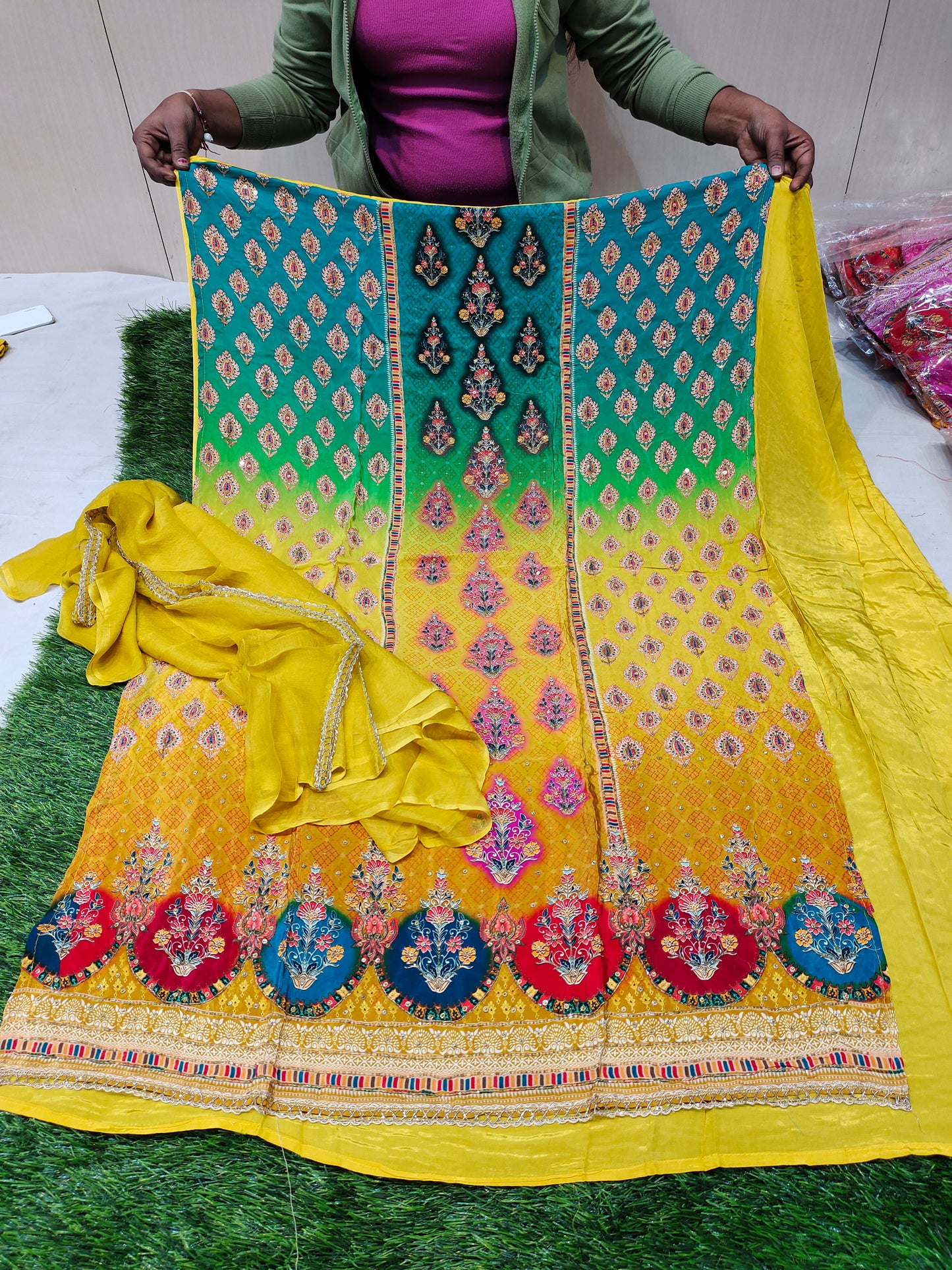 Gorgeous yellow haldi mehendi Unstitched suit (free size)