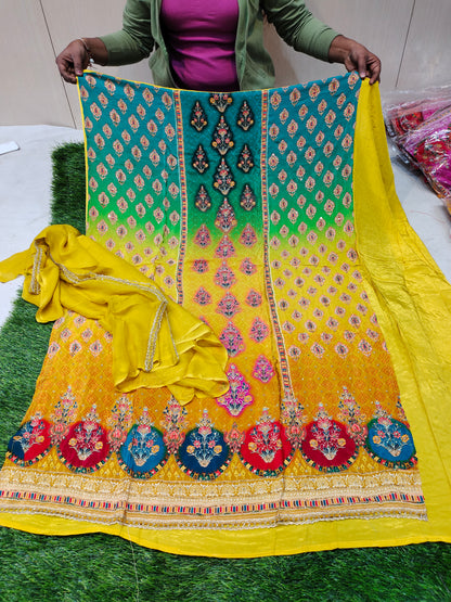 Hermoso traje sin coser de mehendi haldi amarillo (talla única)