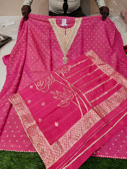 Attractive hot pink Unstitched suit (free size)