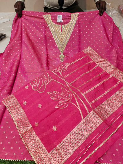 Attractive hot pink Unstitched suit (free size)