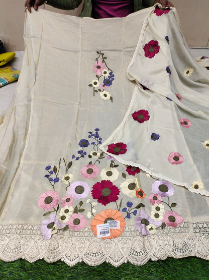 Astonishing floral white Unstitched suit (free size)