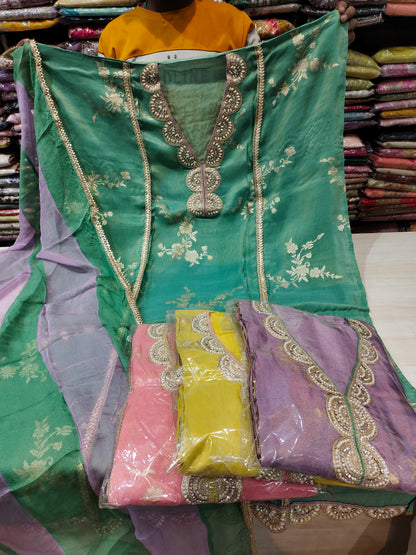 Fantástico material de vestido de traje salwar sin coser verde (talla única)