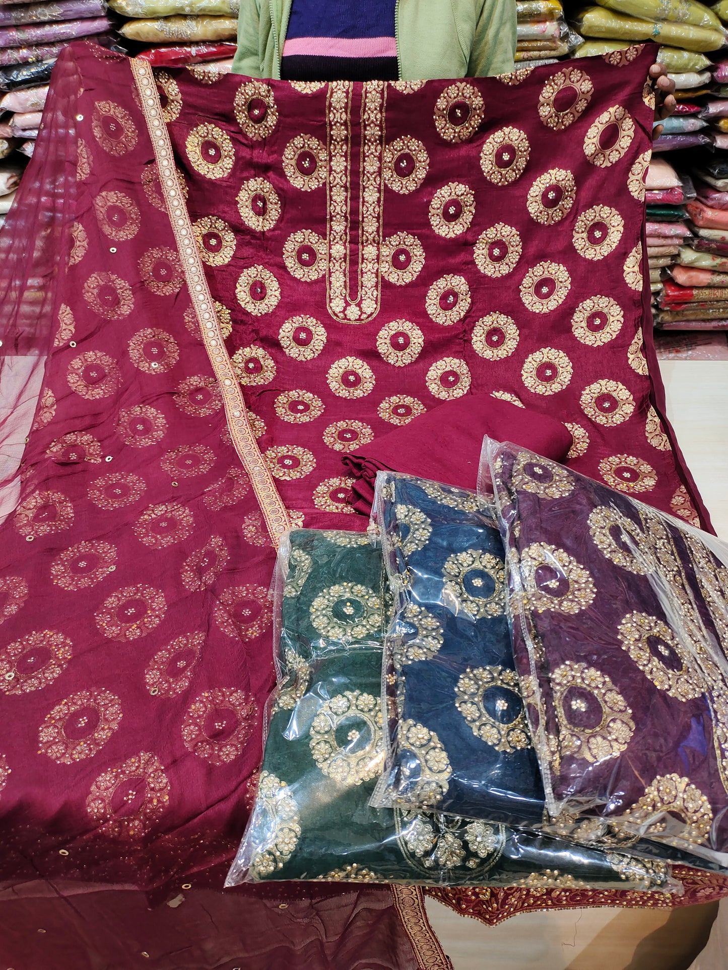 Stunning maroon unstitched salwar suit dress material(free size)