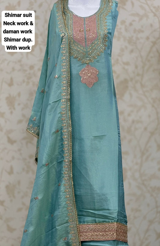 Fair blue shimar unstitched salwar suit dress material(free size)