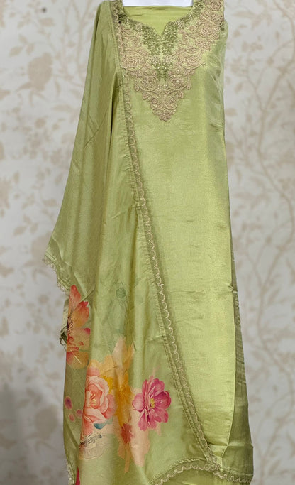 Khoobsurat green unstitched salwar suit dress material(free size)