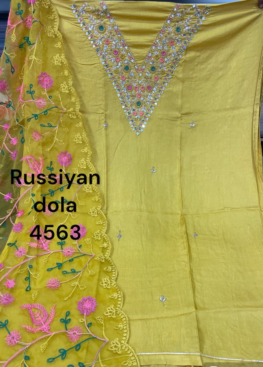 Material de vestido de traje salwar sin coser de mehendi haldi amarillo encantador (talla única)