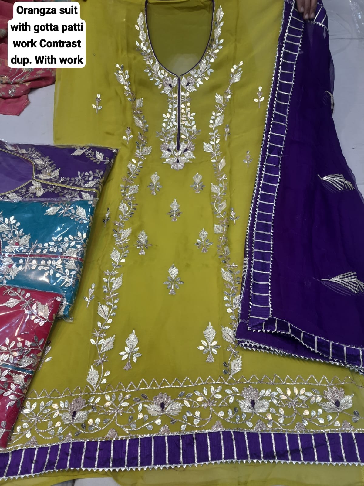 Fabulous yellow unstitched salwar suit dress material(free size)