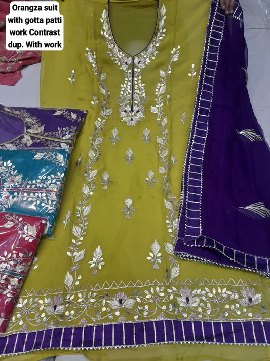 Fabuloso material de vestido de traje salwar sin coser amarillo (talla única)