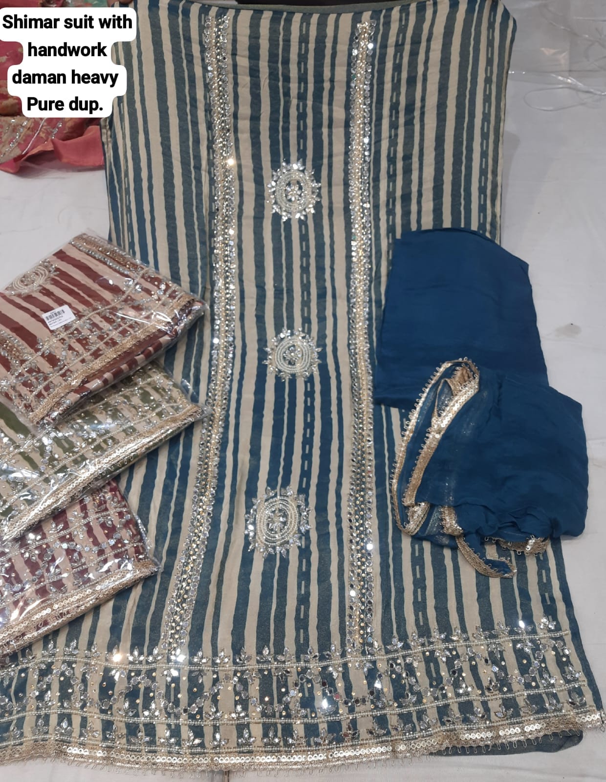 Fantastic blue shimar unstitched salwar suit dress material(free size)