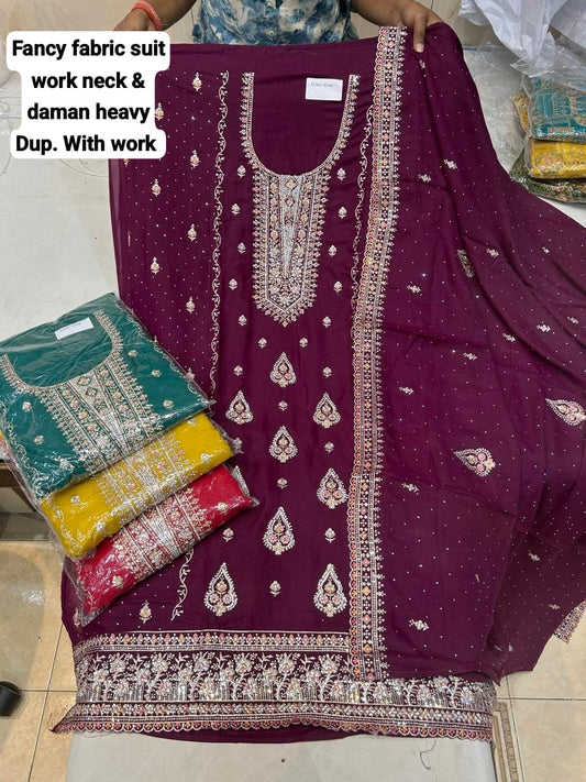 Lovely maroon fancy unstitched salwar suit dress material(free size)