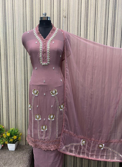 Wow pink unstitched salwar suit dress material (free size)