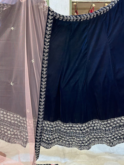 Fantastic COntrast Blue HEavy border Lehenga