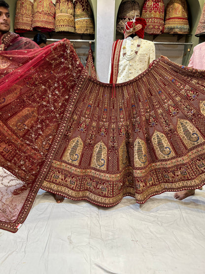 Designer Peacock Figure Red Lehenga