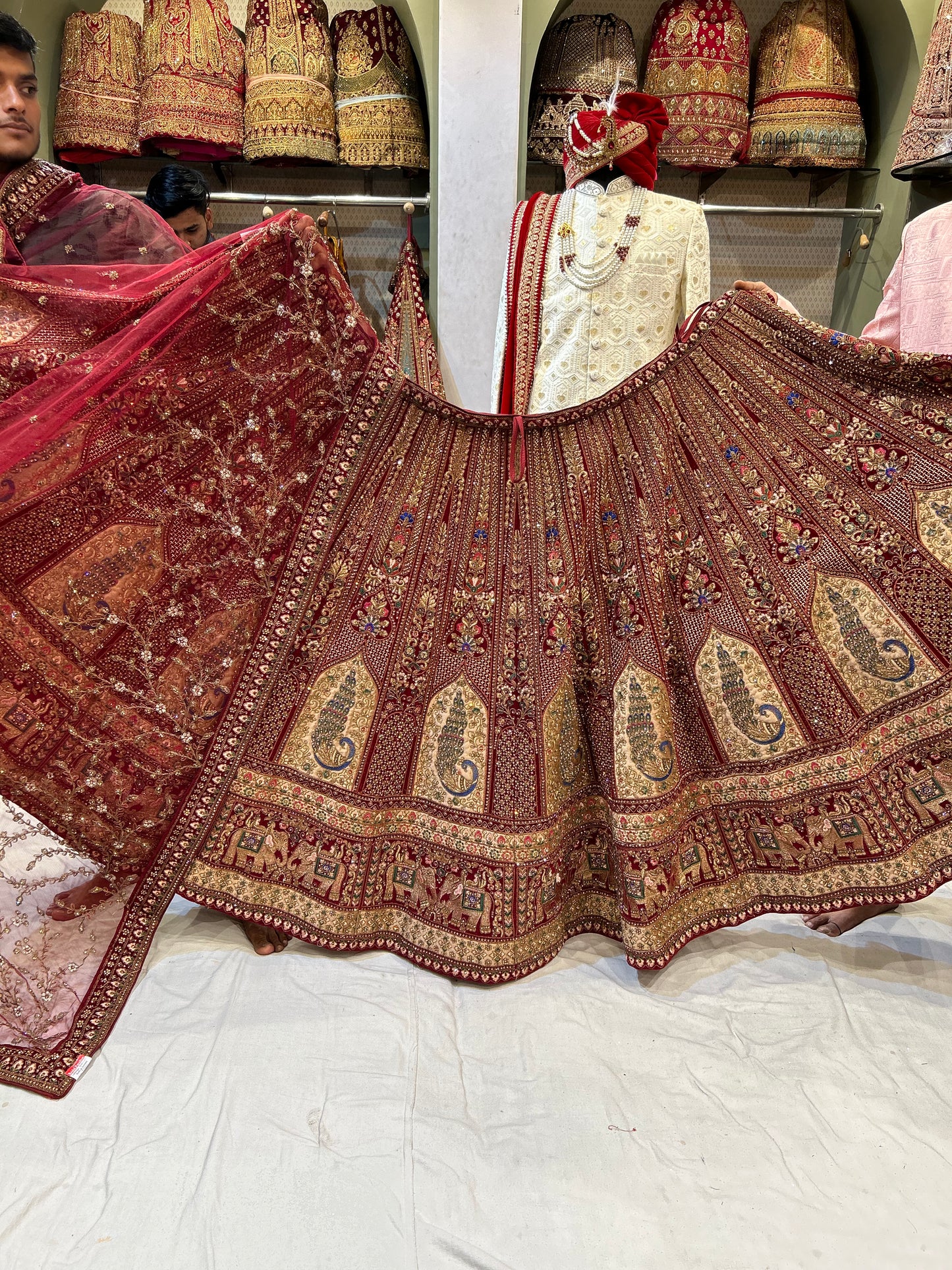 Designer Peacock Figure Red Lehenga