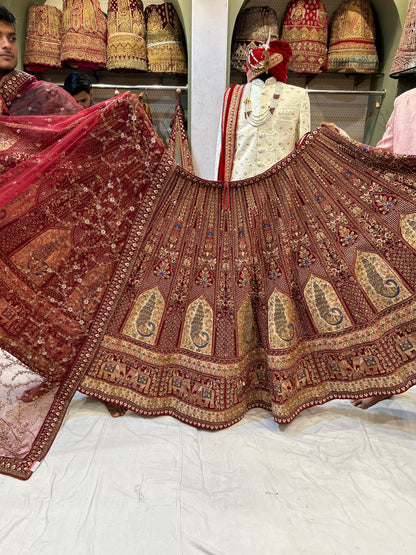 Designer Peacock Figure Red Lehenga