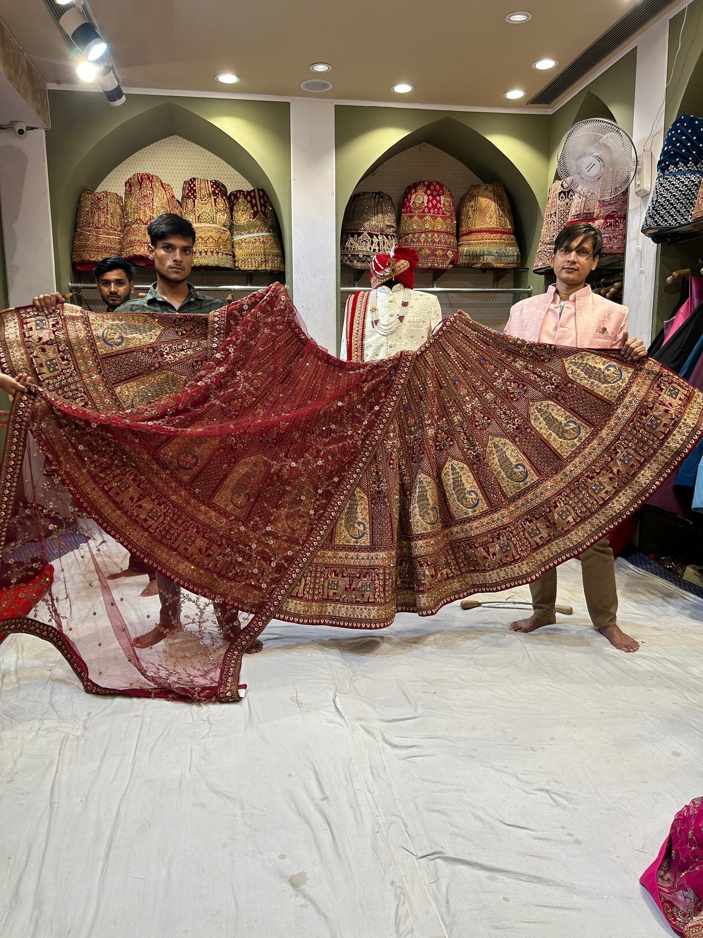 Designer Peacock Figure Red Lehenga