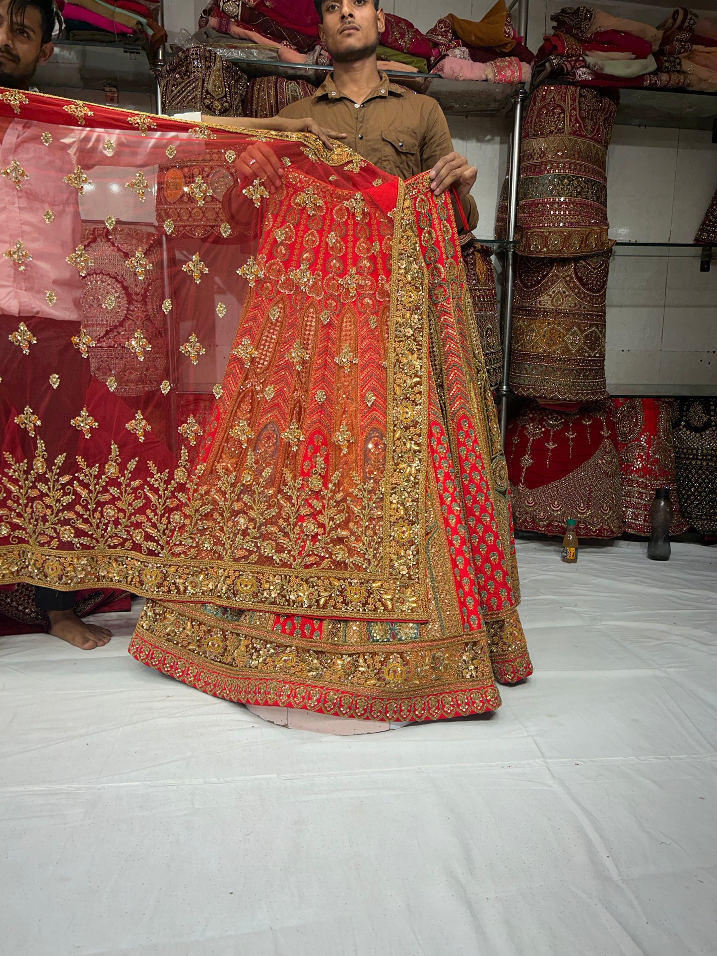 Pure Handwork Red Orange Lehenga