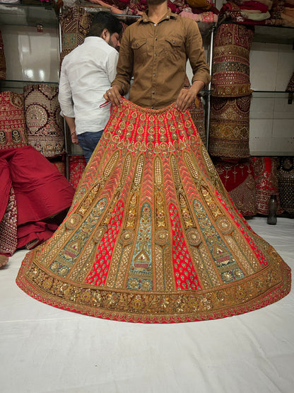 Pure Handwork Red Orange Lehenga