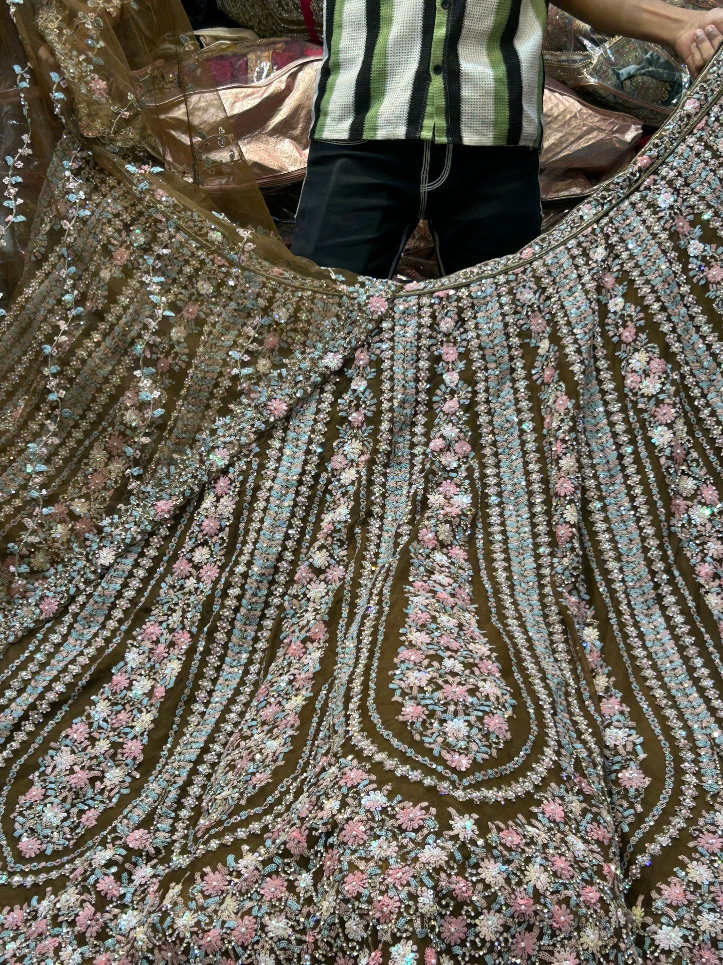 Lovely Onion pink brown Designer Lehenga