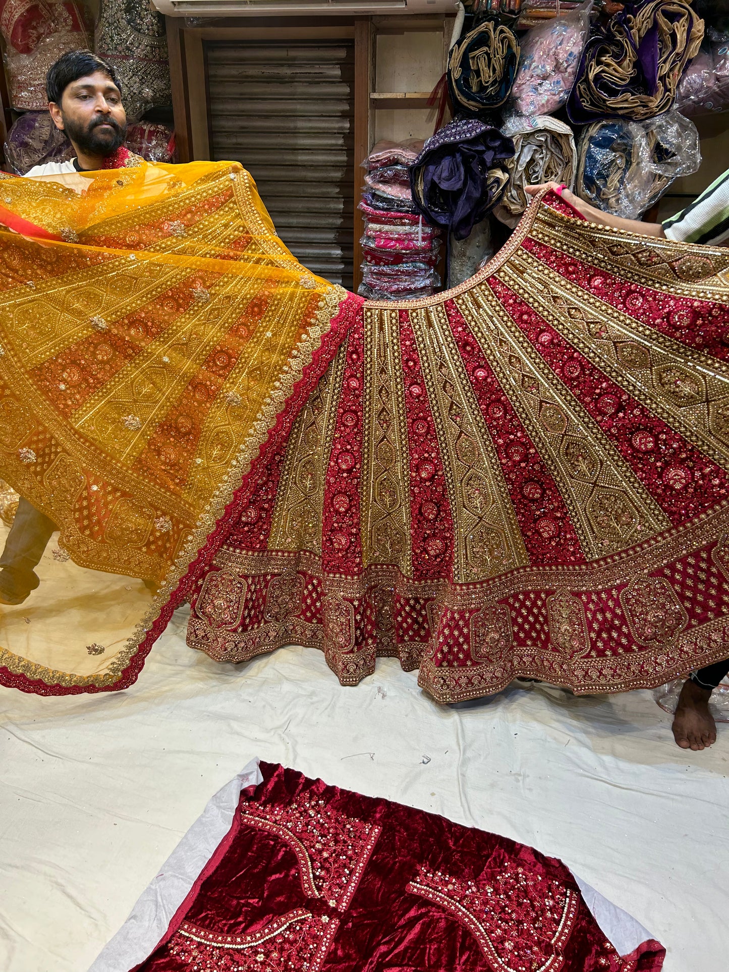 Gorgeous Red & ivory mustard Lehenga