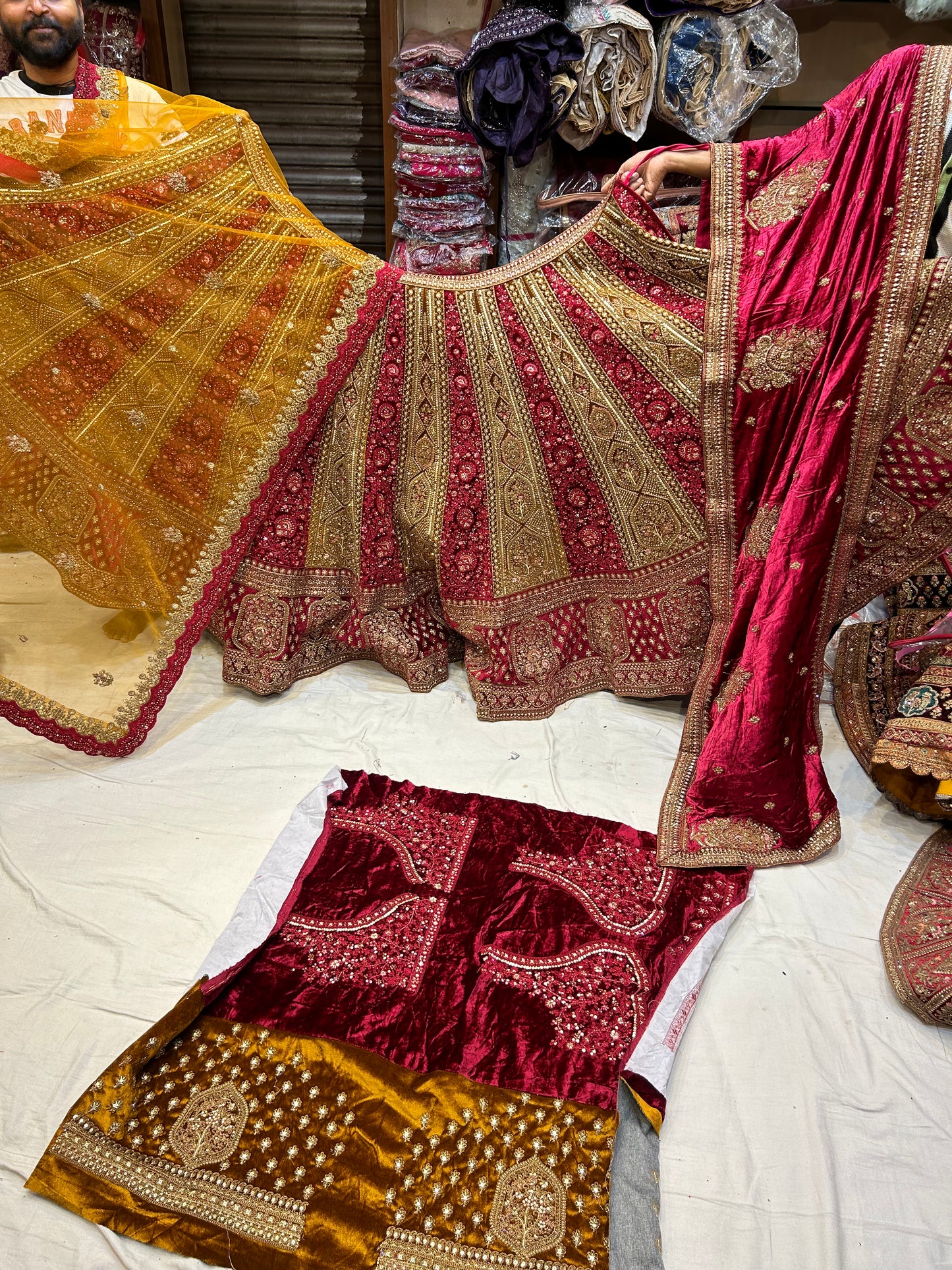 Gorgeous Red & ivory mustard Lehenga