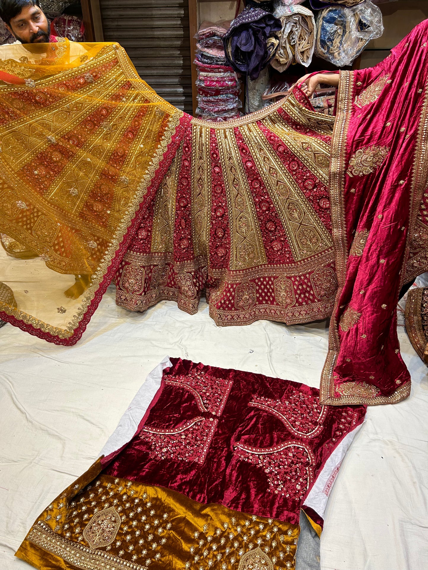 Gorgeous Red & ivory mustard Lehenga