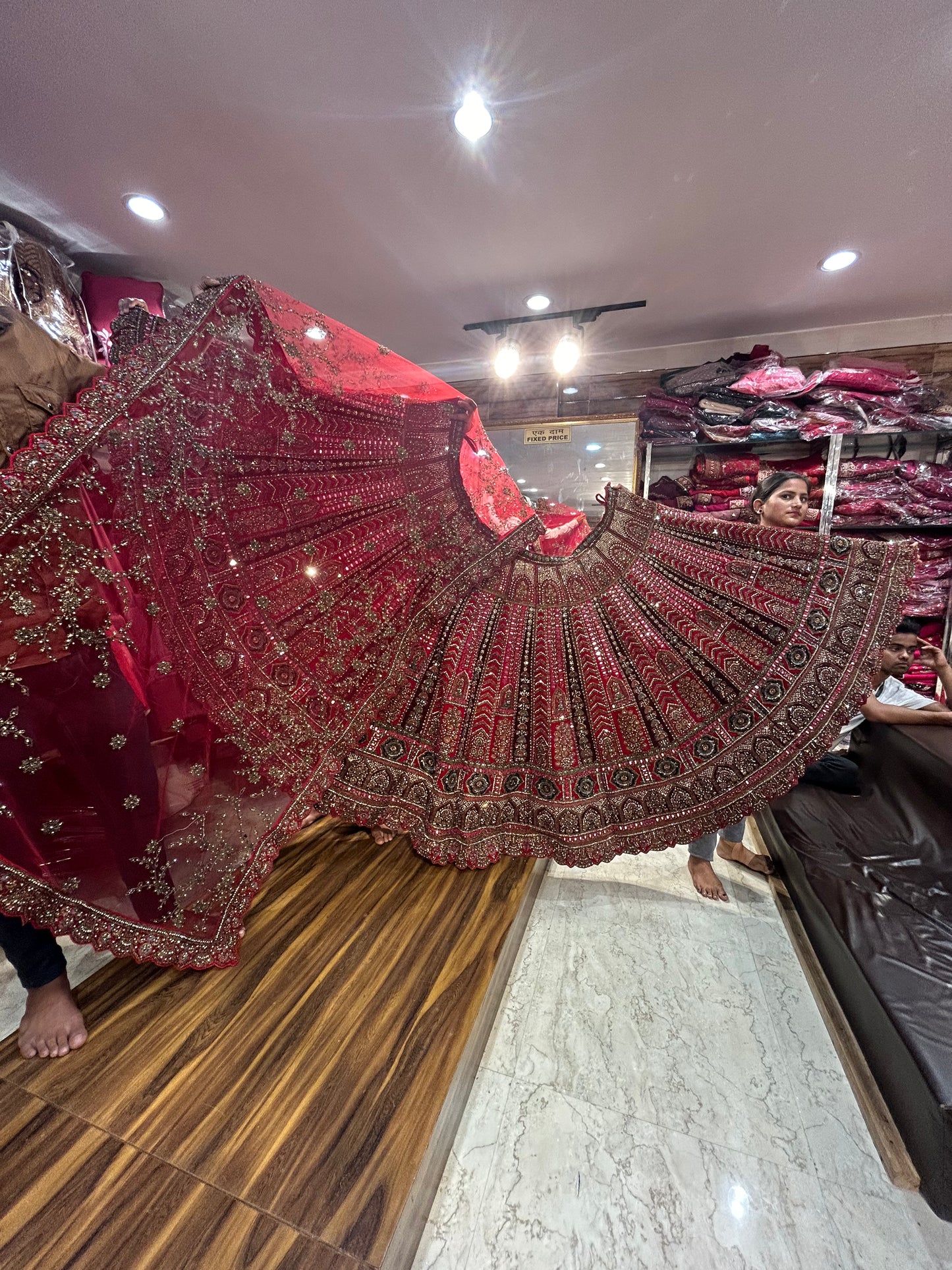 Tremendous red bridal cutwork Lehenga