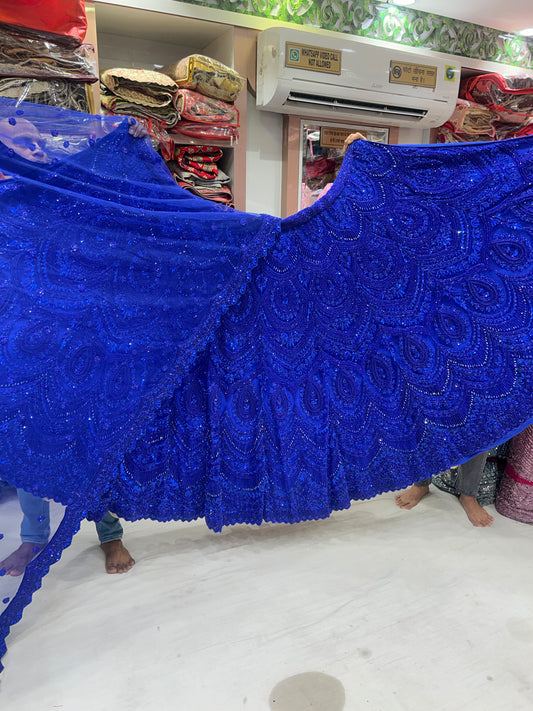 Impresionante lehenga PDP de un solo tono azul