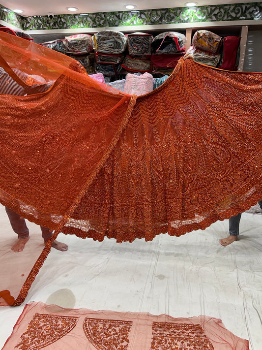 Gorgeous rust mono tone handwork PDP Lehenga