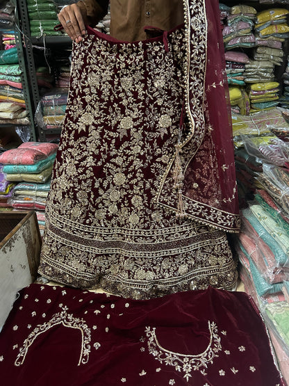 Fantastic maroon handwork dabka zardozi Lehenga