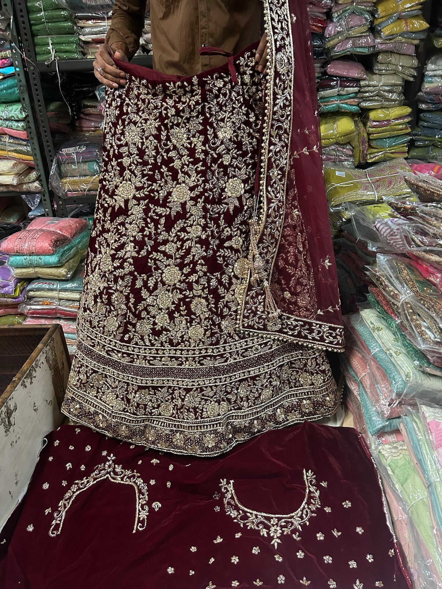 Fantastic maroon handwork dabka zardozi Lehenga