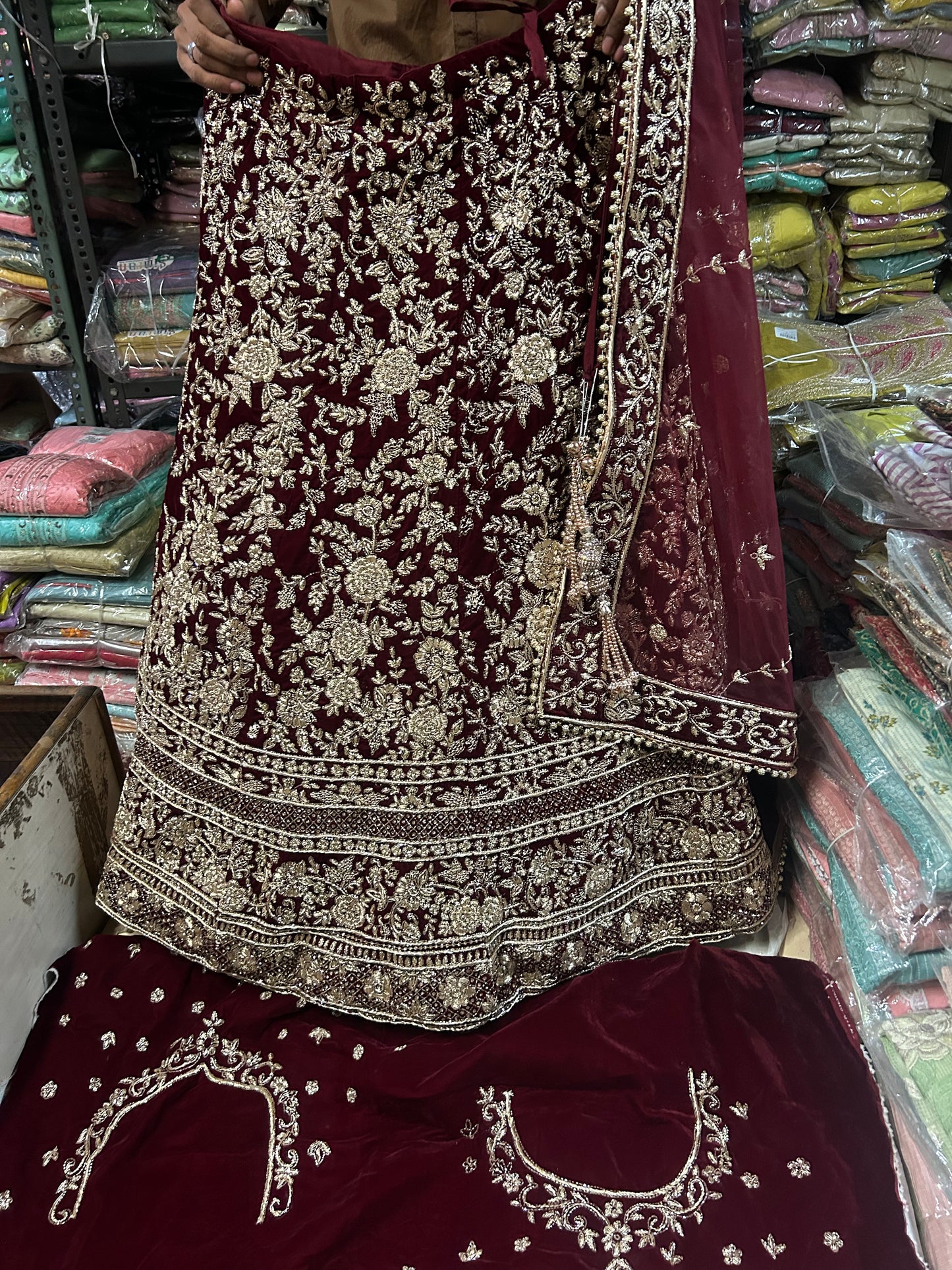 Fantastic maroon handwork dabka zardozi Lehenga