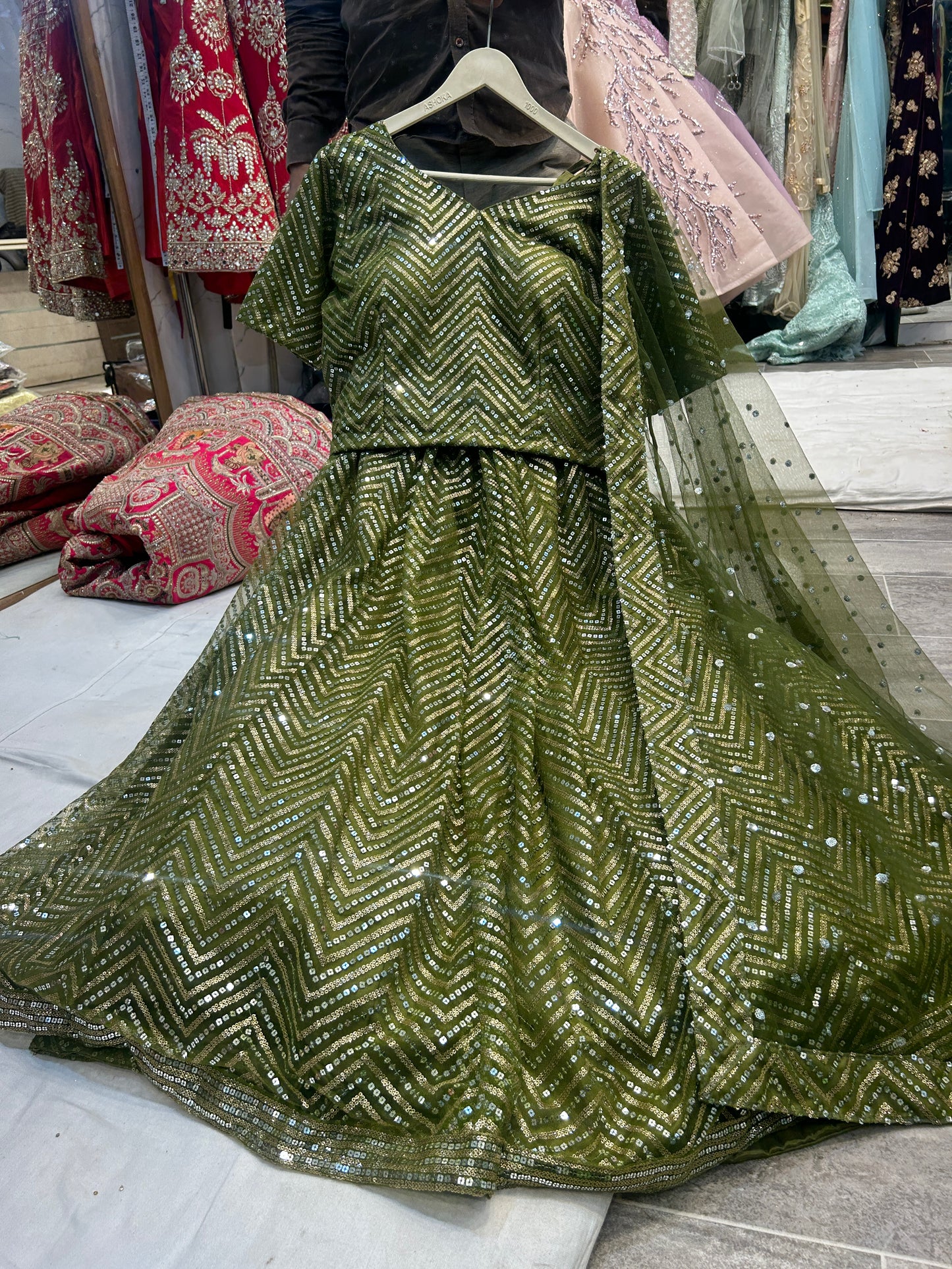 Green Mehendi Lehenga