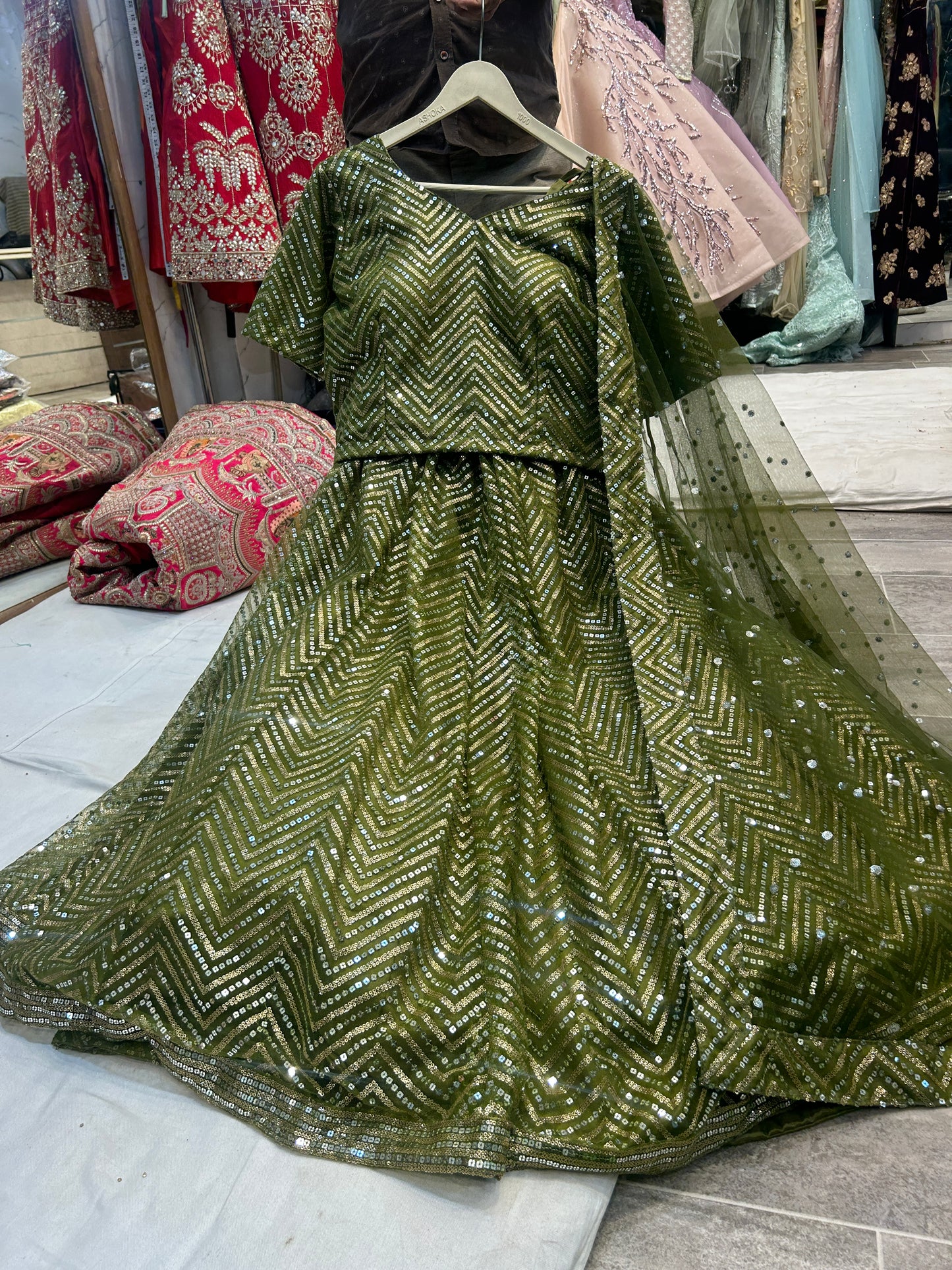 Green Mehendi Lehenga