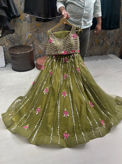 Green Mehendi Lehenga