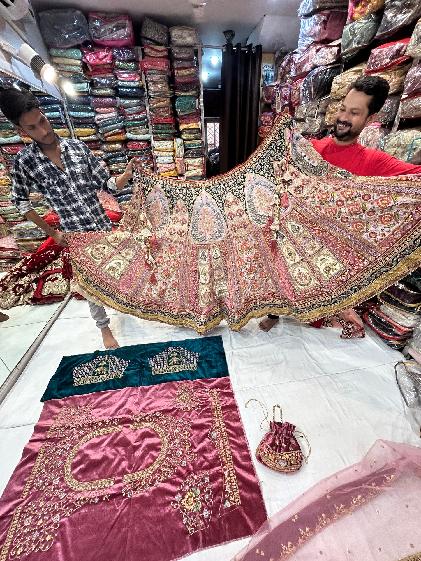 Majestic Peacock pink Green Lehenga